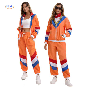 80s retro tracksuit jacket and pants set together.
