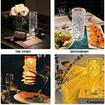 Crystal table lamp emitting warm white ambient light for home