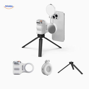 Complete modular system with ring light, tripod, and accessories.