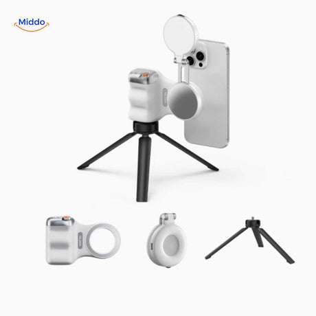 Complete modular system with ring light, tripod, and accessories.