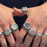 Timevera ring watch collection showcasing multiple design styles and colors.