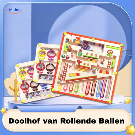 Wooden educational maze puzzle with rolling magnetic beads.
