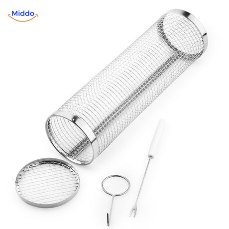 RollingGrill grill basket with 2-liter capacity for large batch grilling.