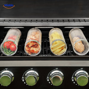 RollingGrill grill basket ensures uniform cooking across all food items on the grate.