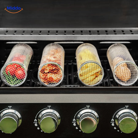 RollingGrill grill basket ensures uniform cooking across all food items on the grate.