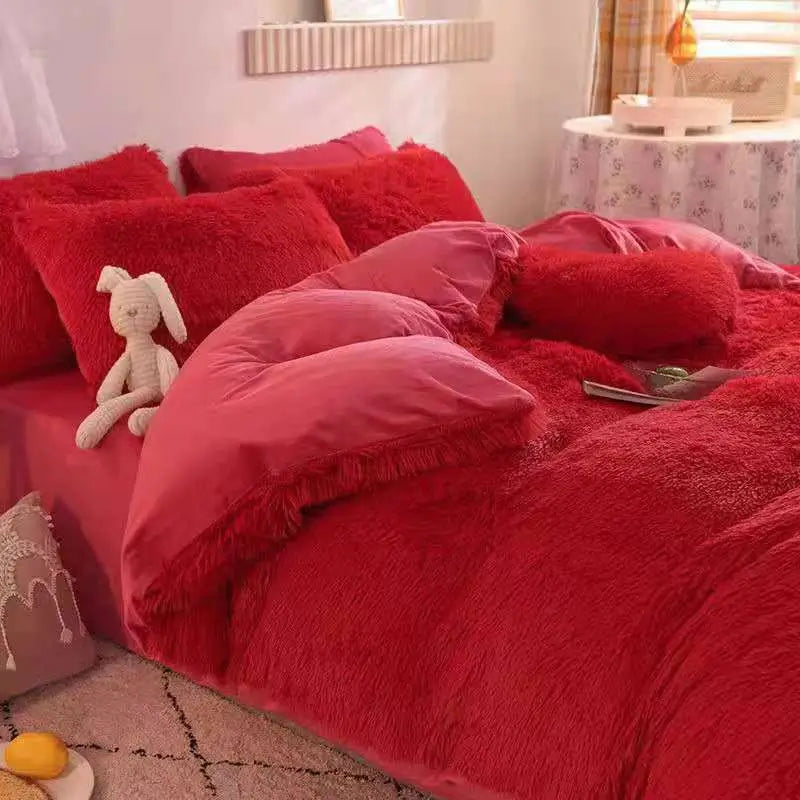 Teddy Fluffy fleece bedding set in Red