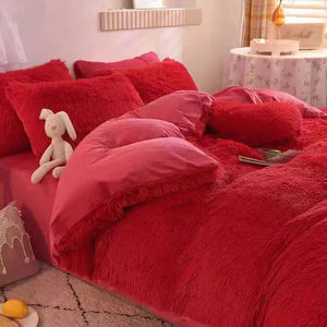 Teddy Fluffy fleece bedding set in Red