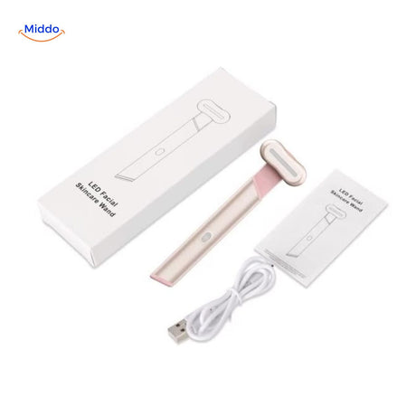 Rose gold LED red light therapy pen for at-home facial beauty and skin rejuvenation.