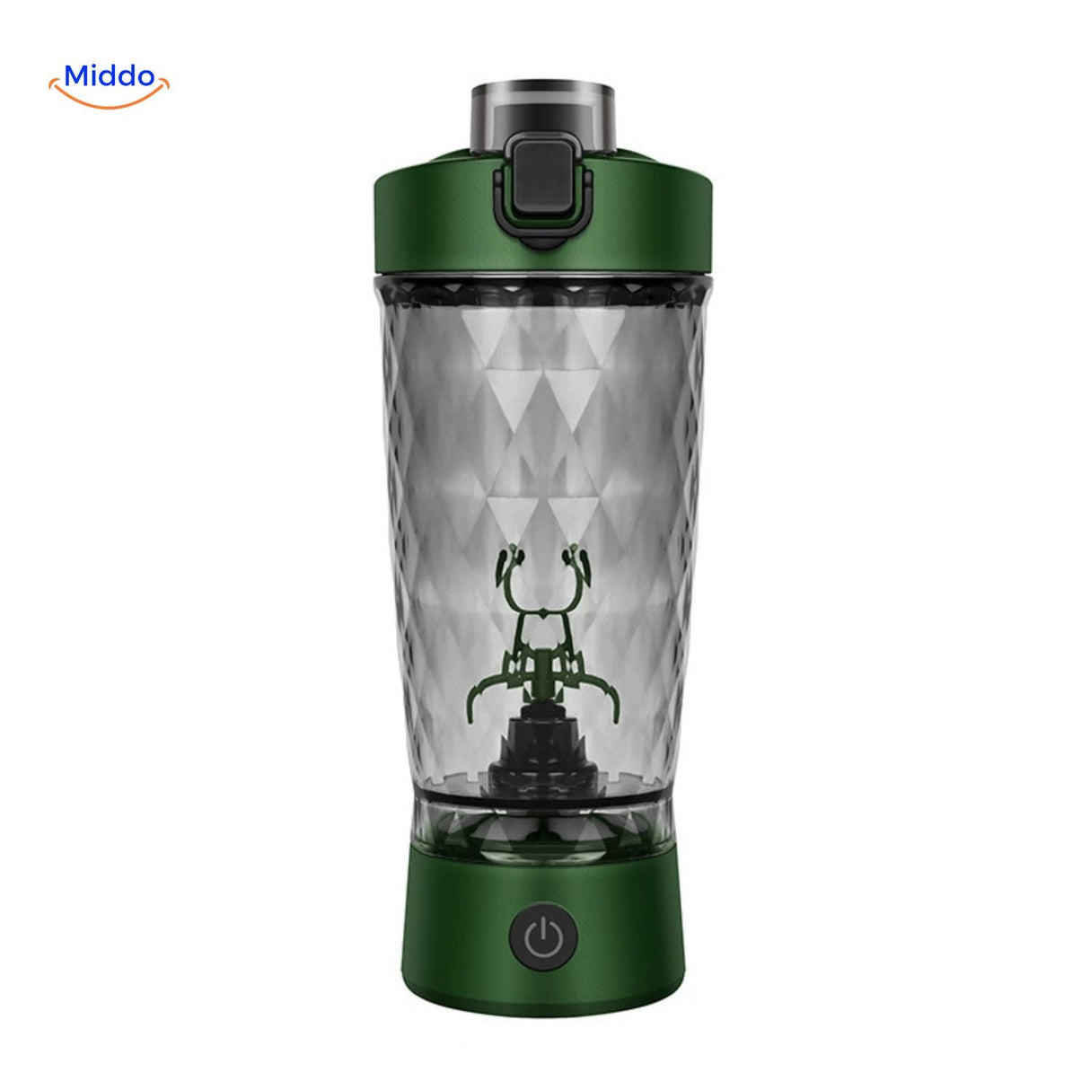 Rose pink shaker bottle with detachable storage pod compartment.