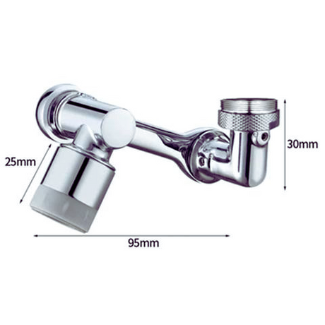 Rotating faucet attachment size specifications and installation dimensions chart.