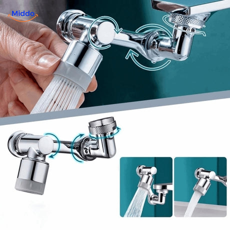 1080° rotating faucet attachment full view with spray adjustment feature.