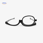 Front view of black single-lens rotating makeup reader glasses.