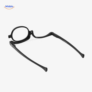 Angled view showing the rotating hinge mechanism of makeup reader glasses.