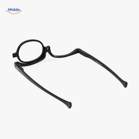 Angled view showing the rotating hinge mechanism of makeup reader glasses.