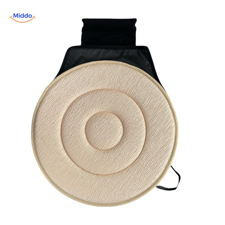 Beige rotating seat cushion with wellness support design.