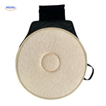 Beige rotating seat cushion for car comfort and easy rotation.