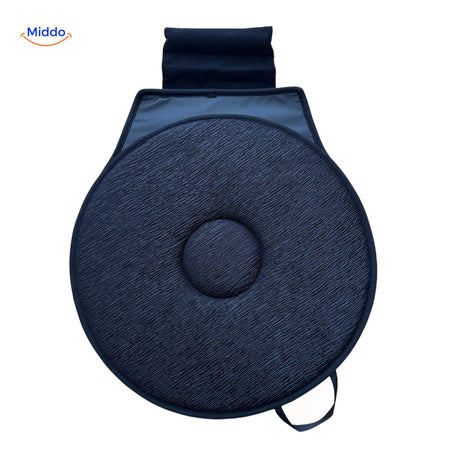 Black rotating seat cushion for car and office comfort.
