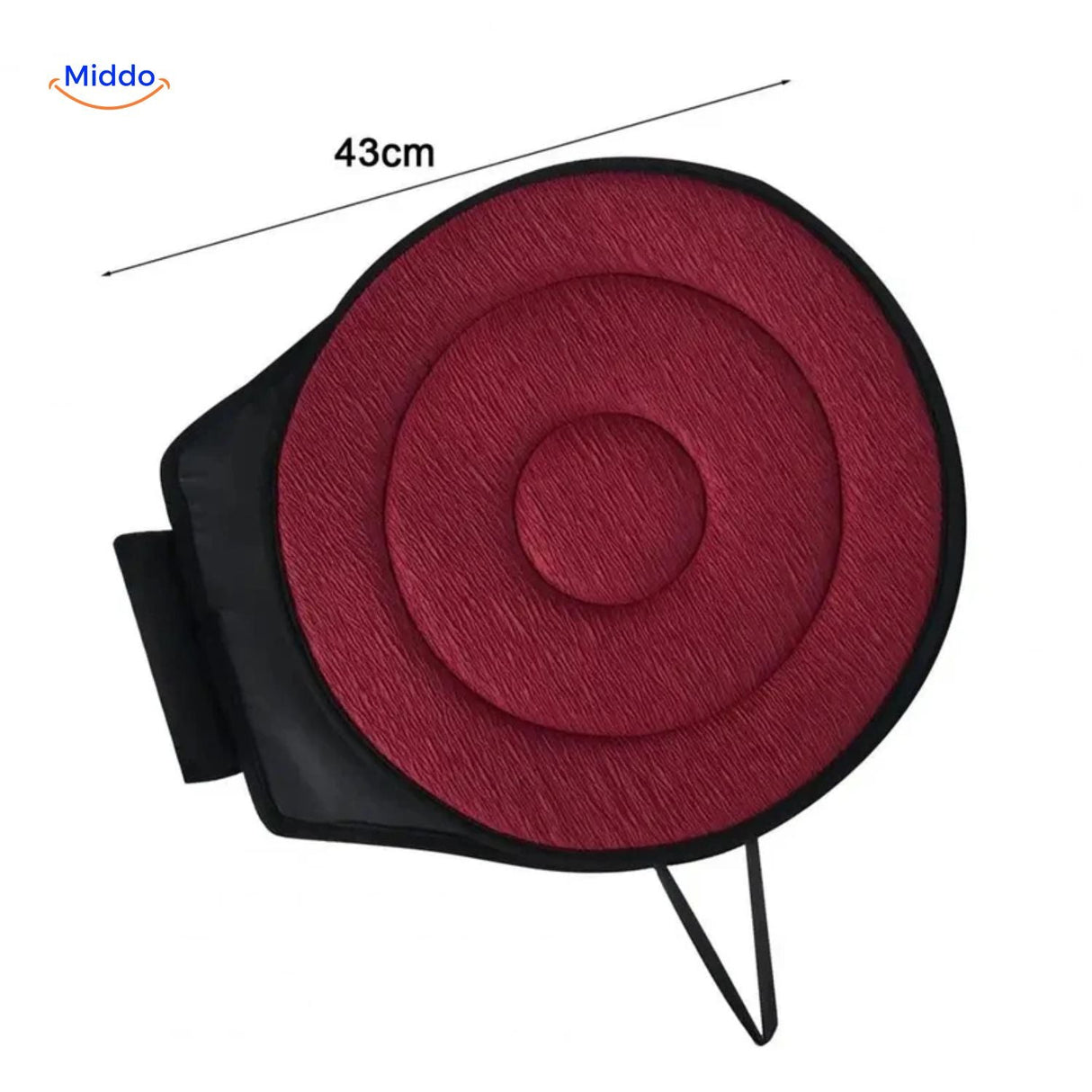 Blue rotating seat cushion for comfortable car rides.