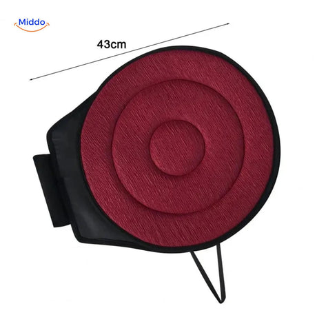 Blue rotating seat cushion for comfortable car rides.