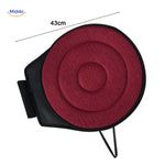 Blue rotating seat cushion for comfortable car rides.