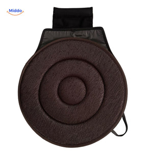 Brown rotating seat cushion for posture and seated wellness.