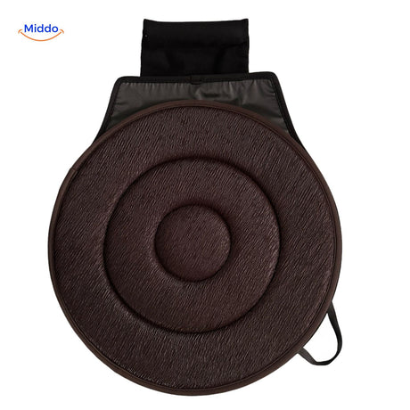 Brown rotating seat cushion for posture and seated wellness.