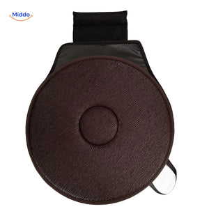 Brown rotating seat cushion for long days sitting comfort.