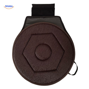 Red hexagon-pattern rotating cushion with wellness benefits.