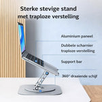 Durable 360-degree rotating laptop stand showing strong build and rotation mechanism.