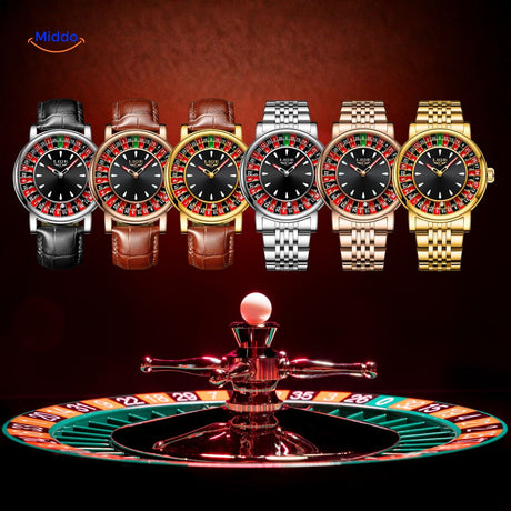 Roulette watch collection shown in casino style