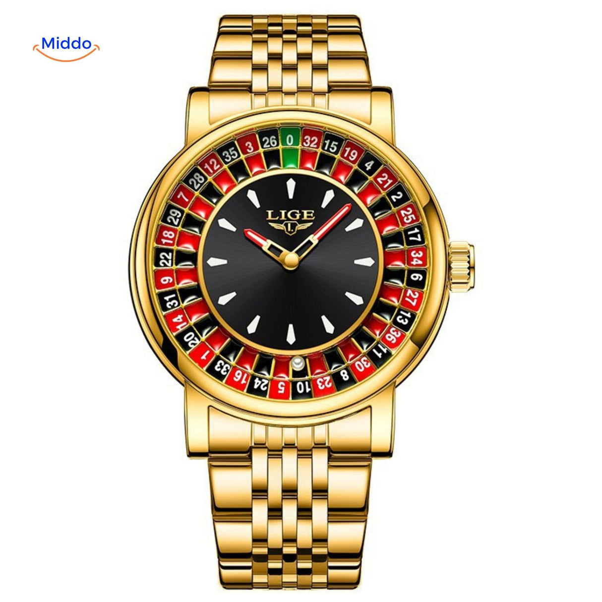Gold roulette watch with a stainless steel bracelet