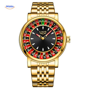 Gold roulette watch with a stainless steel bracelet
