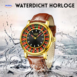 Gold roulette watch highlighting its water-resistant build