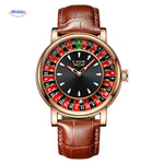 Rose gold roulette watch shown from the front