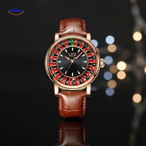 Rose gold roulette watch with a leather strap