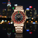 Rose gold roulette watch featuring the spinning wheel dial
