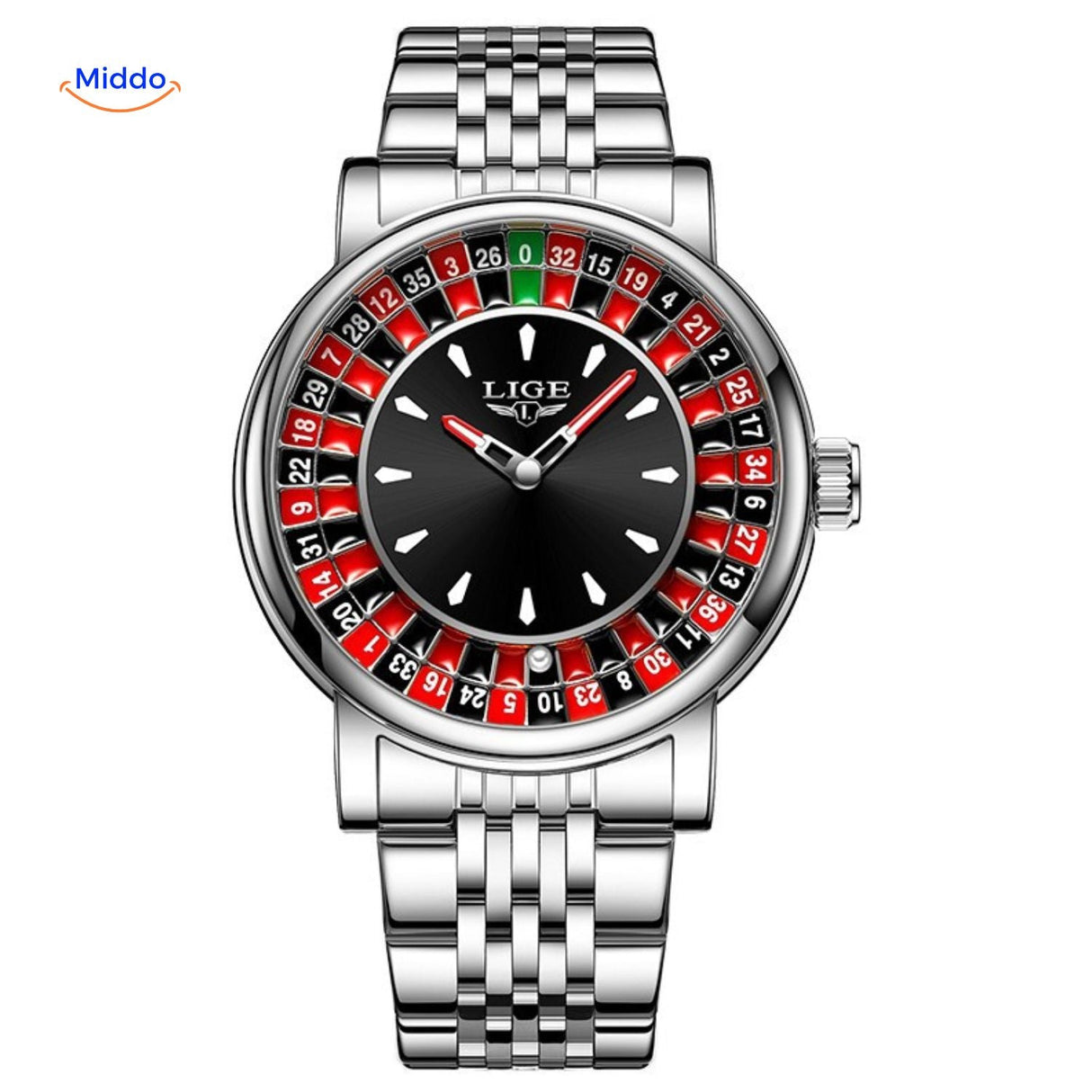 Silver roulette watch with a stainless steel bracelet