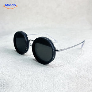 Classic round black frame sunglasses with UV protection lenses.