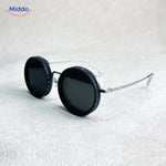 Classic round black frame sunglasses with UV protection lenses.