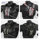Running vest with graffiti-style design and reflective stripe pattern on front and back.