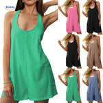 Rust-colored trendy jumpsuit featuring visible stitched side pockets.