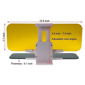 SafeDrive visor dimensions and adjustable angle features for optimal positioning.