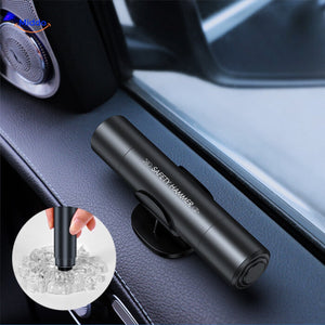 Safekey emergency escape tool with window breaker and seatbelt cutter in compact red design.