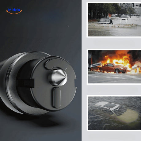 Safekey multifunctional car emergency tool combines window breaker and seatbelt cutter in one.