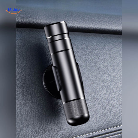 SafeKey Pro multi-purpose car safety hammer ready for emergency vehicle escape.