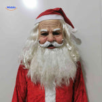 Aged Santa-style latex mask with white beard and holiday costume appeal.