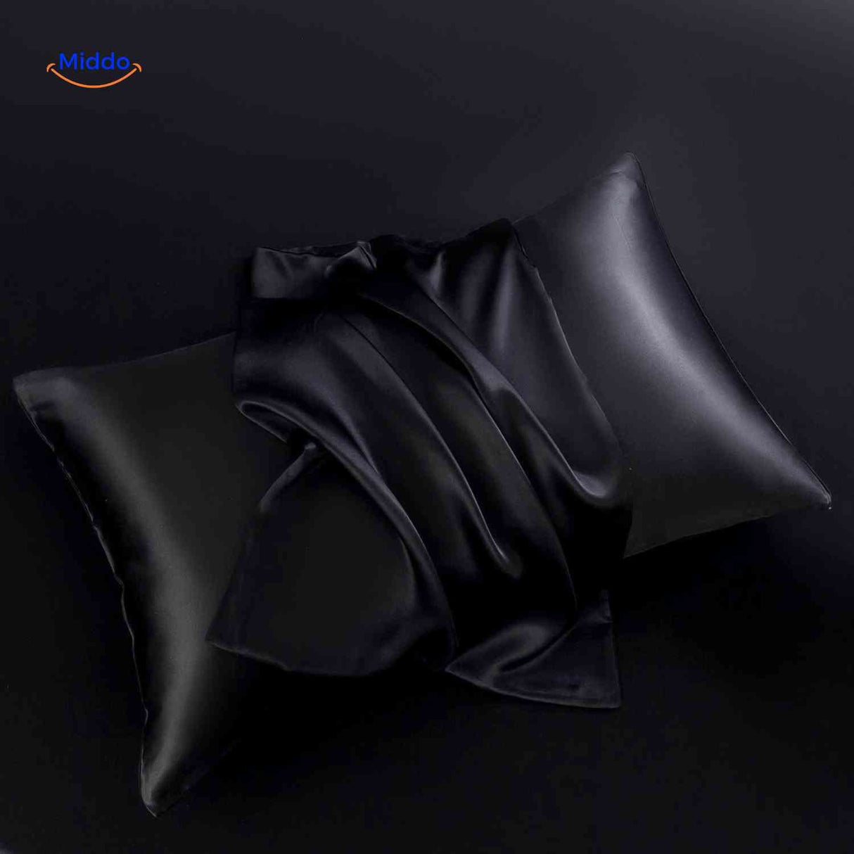 Black satin pillowcase displayed flat perfect for hair care.