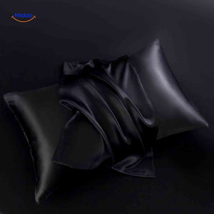 Black satin pillowcase displayed flat perfect for hair care.