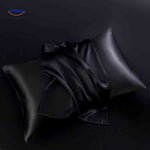 Black satin pillowcase displayed flat perfect for hair care.