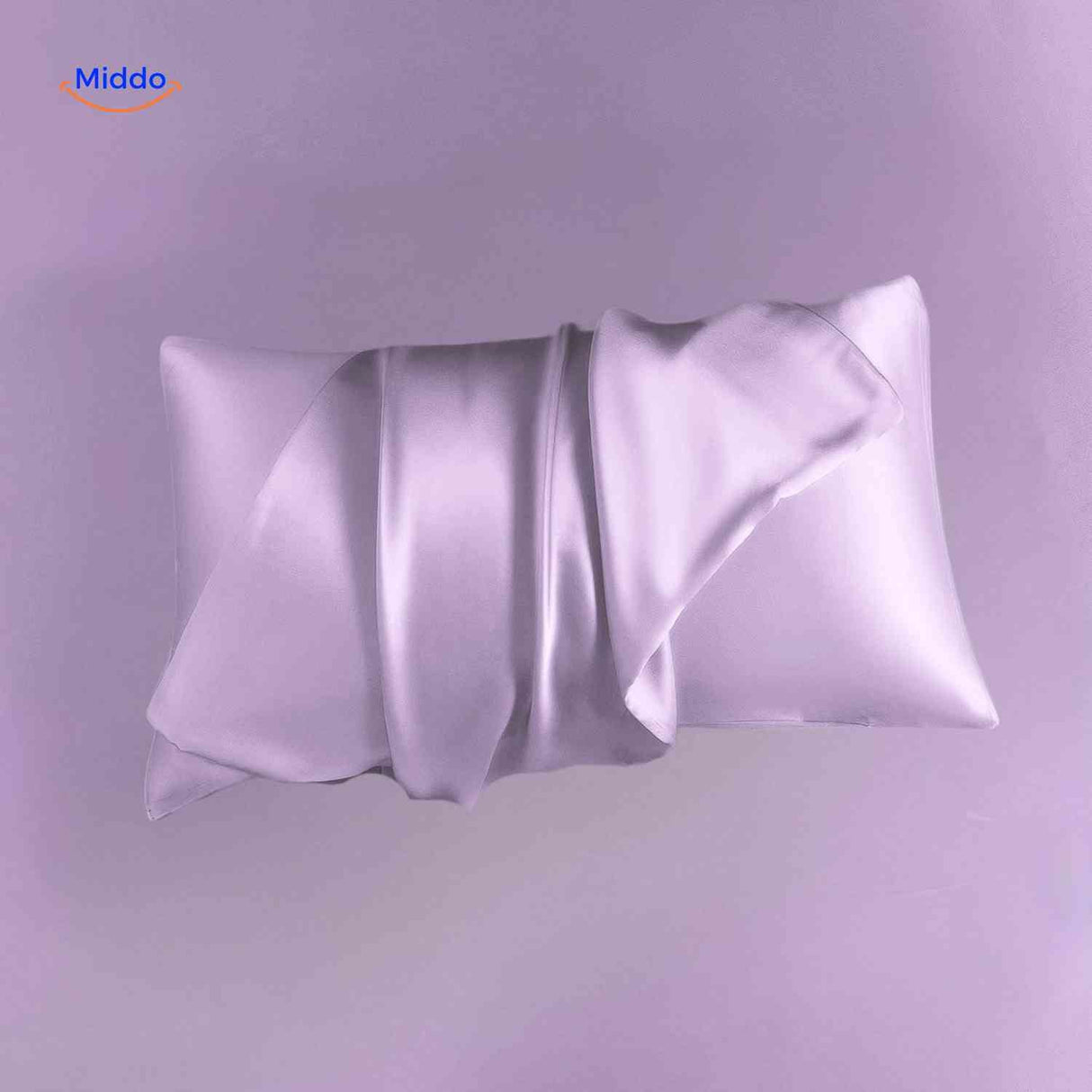 Lilac satin pillowcase displayed flat beautiful purple shade.
